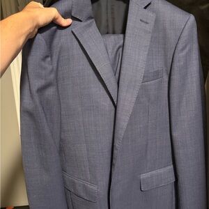 Italian Made Men's Blue Textured Single-Breasted Blazer and Pant